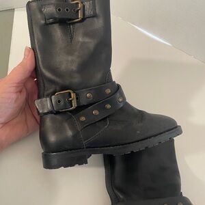 Black Kids Studded Buckle Boots